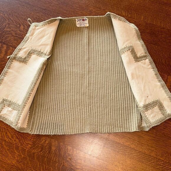 Vintage 60’s 70’s Boho Patchwork Suede Crochet Tie Neck Knit Vest Size Small - Picture 8 of 13